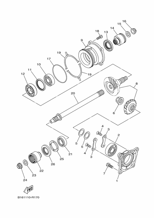 Yamaha B16-E761A-00 Shaft 1 — shown on the Middle Drive Gear parts diagram