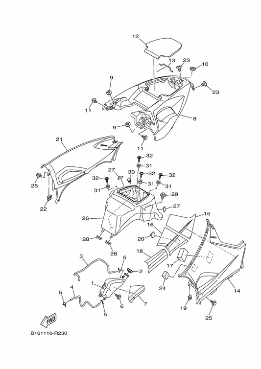 Yamaha B16-F1721-10 Cover, Side 2 — shown on the Side Cover parts diagram