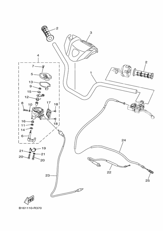 Yamaha B16-F6111-00 Handlebar — shown on the Steering Handle & Cable parts diagram