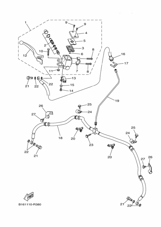 Yamaha B16-F5872-02 Hose, Brake 1 — shown on the Front Master Cylinder parts diagram