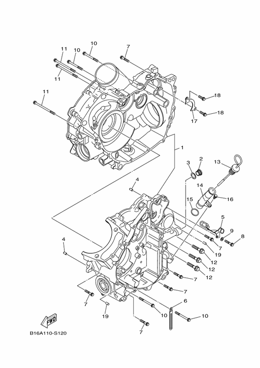 Yamaha B16-E5158-00 Washer — shown on the Crankcase parts diagram