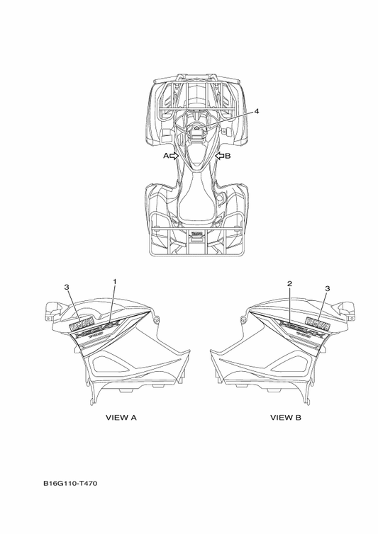 Yamaha B16-F1781-30 Emblem 1 — shown on the Graphics parts diagram