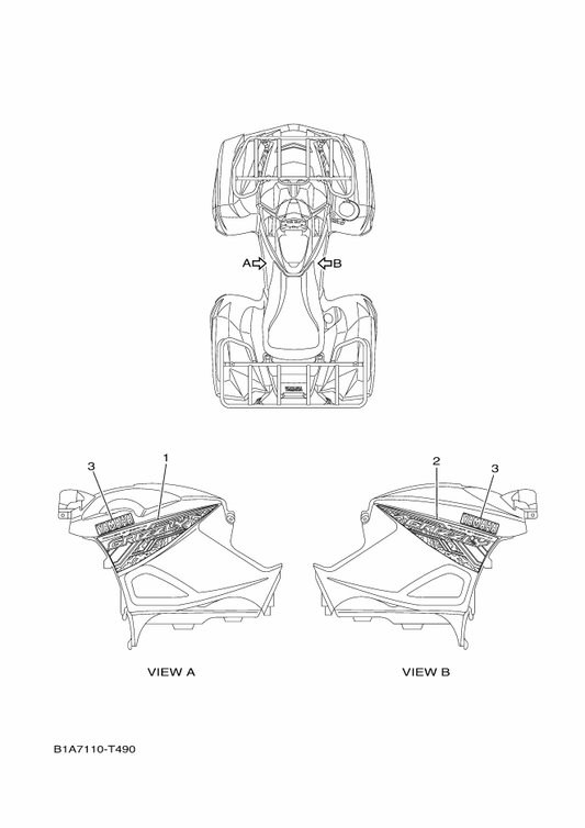 Yamaha B1A-F1781-20 Emblem 1 — shown on the Graphics parts diagram