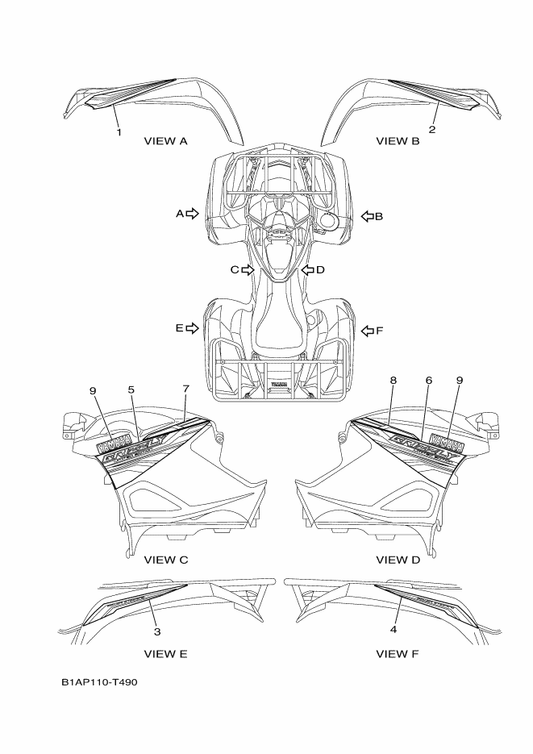 Yamaha B1A-F165H-10 Graphic, Rear (Rh) — shown on the Graphics parts diagram
