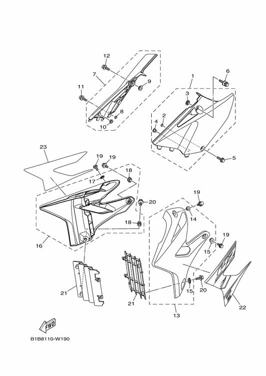 Yamaha 1SS-21720-10 Side Cover Assy 2 — shown on the Side Cover parts diagram