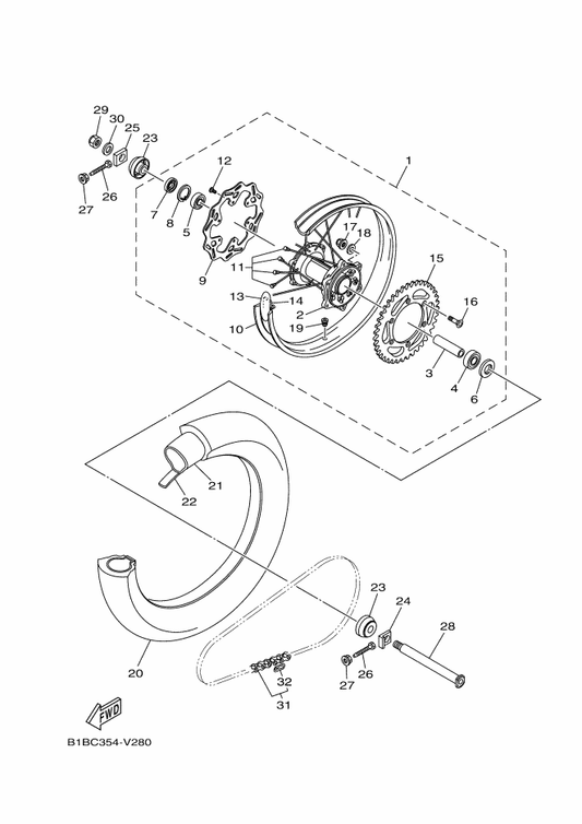 Yamaha 94111-19027 Tire (110/90-19 62M Mx52) — shown on the Rear Wheel parts diagram