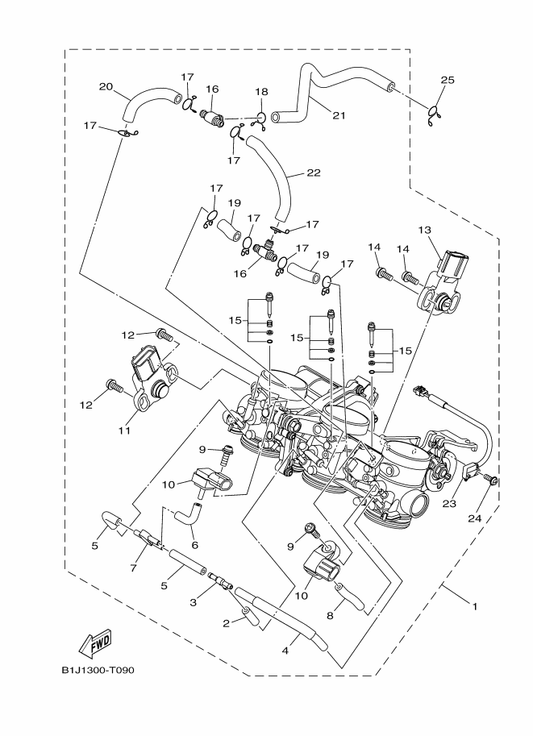 Yamaha B90-1443J-00 . Pipe — shown on the Intake parts diagram