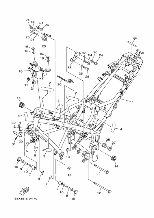 Yamaha 1WD-F1110-13 Frame Comp. — shown on the Frame parts diagram
