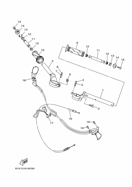Yamaha BS7-F6131-00 Guide, Cable 1 — shown on the Steering Handle & Cable parts diagram