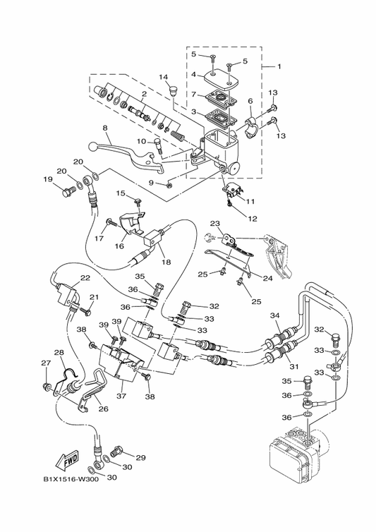 Yamaha B5L-F5872-00 Hose, Brake 1 — shown on the Front Master Cylinder parts diagram