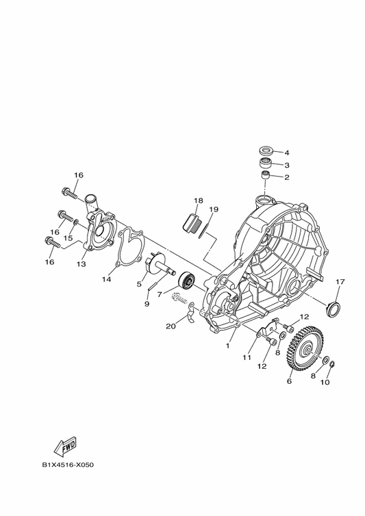 Yamaha B1X-E5421-00 Cover, Crankcase 2 — shown on the Water Pump parts diagram