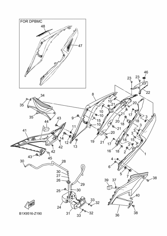 Yamaha B5L-F173E-20 Graphic 1 — shown on the Side Cover parts diagram
