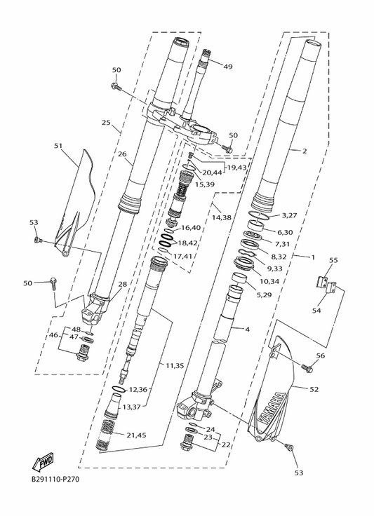 Yamaha B91-23103-00 Front Fork Assy (R.H) — shown on the Front Fork parts diagram
