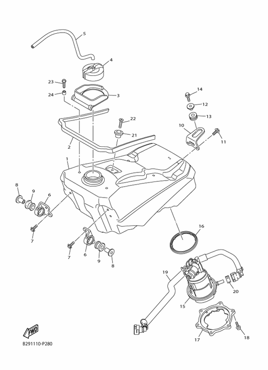 Yamaha 1SL-24110-00 Fuel Tank Comp. — shown on the Fuel Tank parts diagram