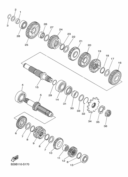 Yamaha 93306-20336 Bearing — shown on the Transmission parts diagram