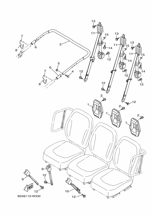 Yamaha BHF-F470R-10 Fr. Belt Receiver Assy — shown on the Seat 2 parts diagram