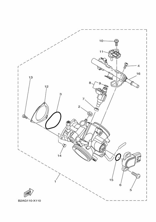 Yamaha 1XD-13750-02 Throttle Body Assy — shown on the Throttle Body Assy 1 parts diagram