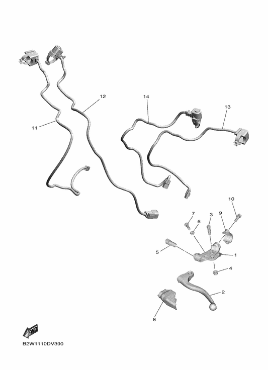 Yamaha 2GB-83976-00 Switch, Handle 1 — shown on the Handle Switch & Lever parts diagram