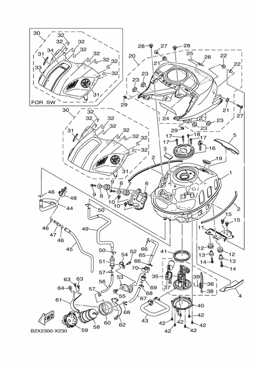 Yamaha 90520-03841 . Damper, Plate — shown on the Fuel Tank parts diagram
