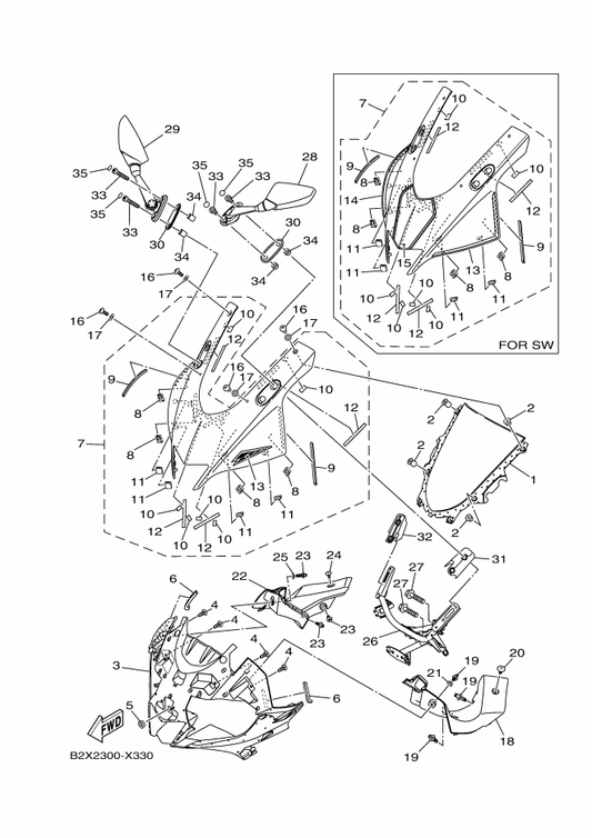 Yamaha BS7-XF83F-40-P0 Body Cowling Sub Assy — shown on the Windshield parts diagram