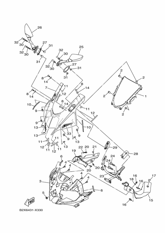 Yamaha B5L-F8391-20 . Graphic 1 — shown on the Windshield parts diagram