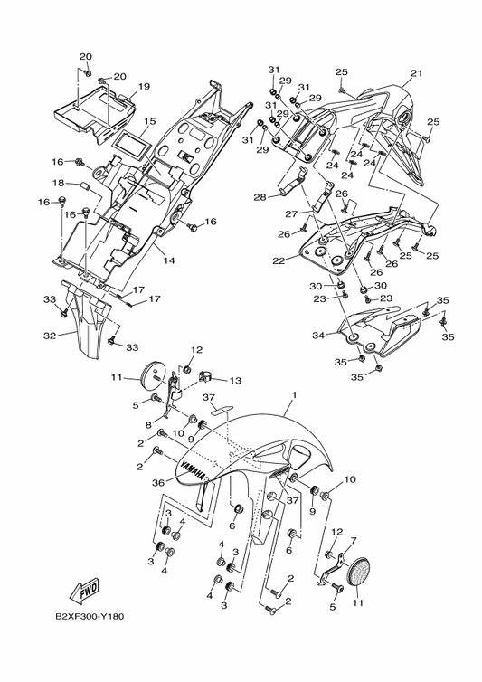 Yamaha BS7-F1511-00-P0 Fender, Front — shown on the Fender parts diagram