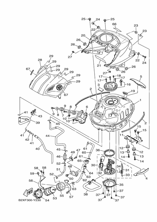 Yamaha BS7-F171A-01-P0 Cover, Top — shown on the Fuel Tank parts diagram