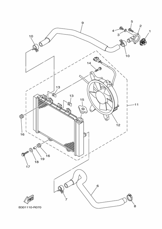 Yamaha B16-E2578-00 Hose 3 — shown on the Radiator & Hose parts diagram