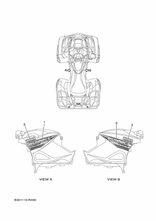Yamaha B30-F1781-10 Emblem 1 — shown on the Graphics parts diagram