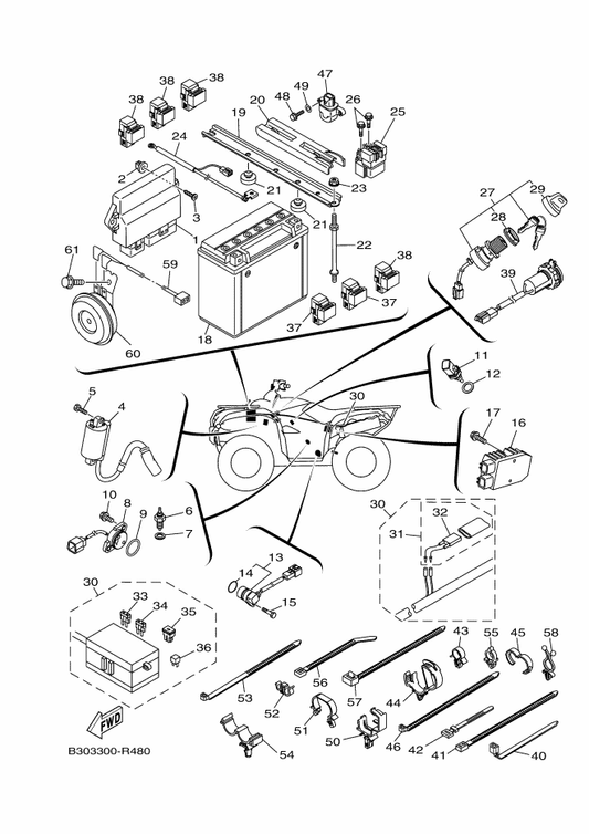 Yamaha B30-82590-00 Wire Harness Assy — shown on the Electrical 1 parts diagram
