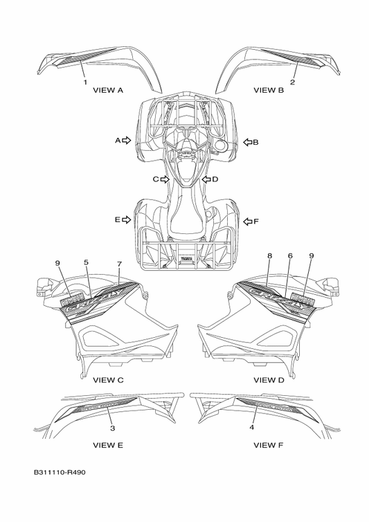 Yamaha B31-F165H-10 Graphic, Rear (Rh) — shown on the Graphics parts diagram