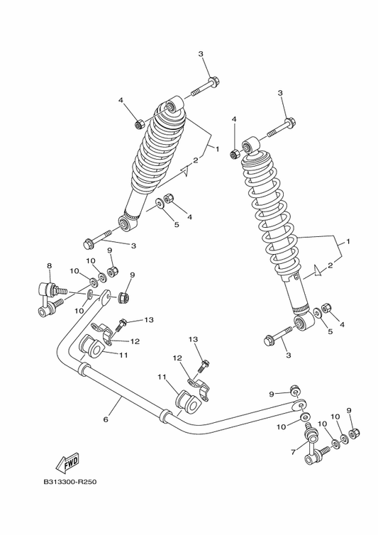 Yamaha 2UD-F2200-80 Shock Absorber Assy, Rear — shown on the Rear Suspension parts diagram