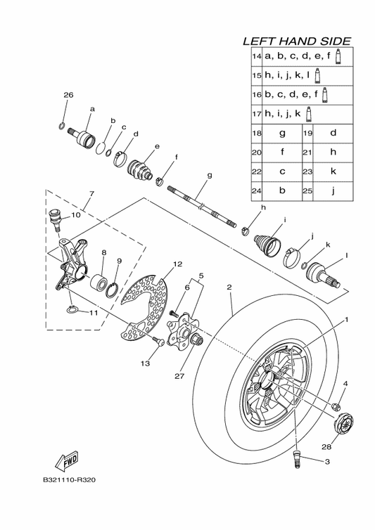 Yamaha B32-F5168-20 Cast Wheel, Front — shown on the Front Wheel parts diagram