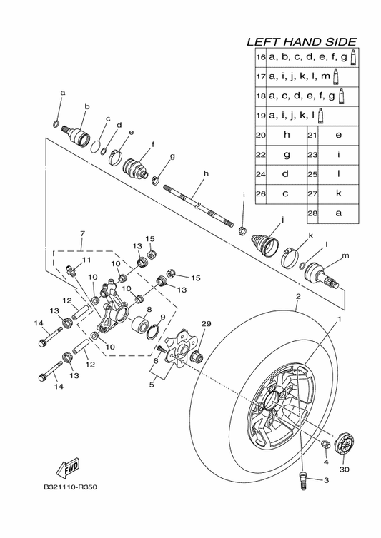 Yamaha B32-F5338-20 Cast Wheel, Rear — shown on the Rear Wheel parts diagram