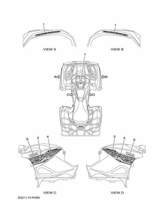 Yamaha B32-F1781-00 Emblem 1 — shown on the Graphics parts diagram