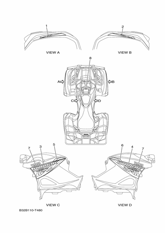 Yamaha B32-F1781-30 Emblem 1 — shown on the Graphics parts diagram
