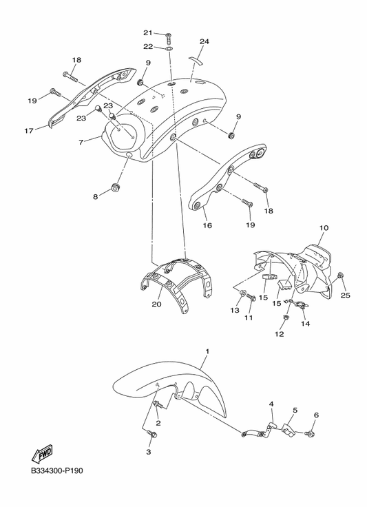 Yamaha 1TP-21510-00-P2 Front Fender Comp. — shown on the Fender parts diagram