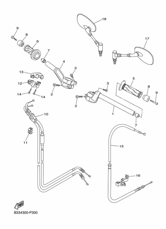 Yamaha B33-26121-00 Handlebar (Left) — shown on the Steering Handle & Cable parts diagram