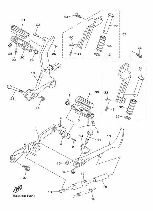 Yamaha 46X-27411-10 Footrest 1 — shown on the Stand & Footrest parts diagram