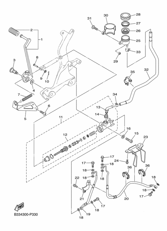 Yamaha B33-27200-00 Pedal, Brake — shown on the Rear Master Cylinder parts diagram