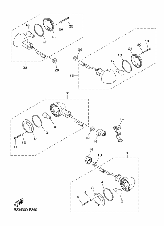 Yamaha B33-83320-10 Front Flasher Light Assy 2 — shown on the Flasher Light parts diagram