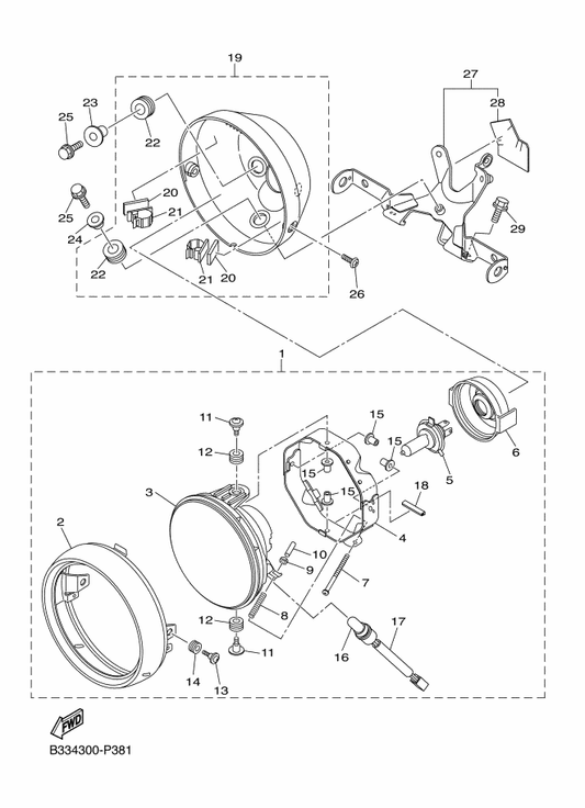 Yamaha B33-8411A-00 Head Light Stay Assy. — shown on the Headlight parts diagram