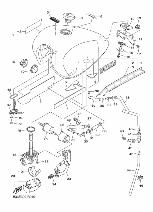 Yamaha 1TP-2414K-00 Damper, Plate 3 — shown on the Fuel Tank parts diagram