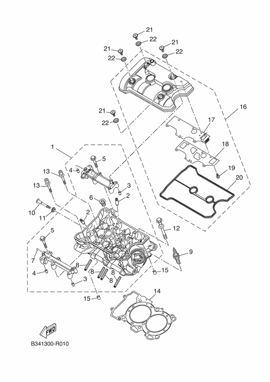 Yamaha 90119-10056 Bolt, With Washer — shown on the Cylinder Head parts diagram