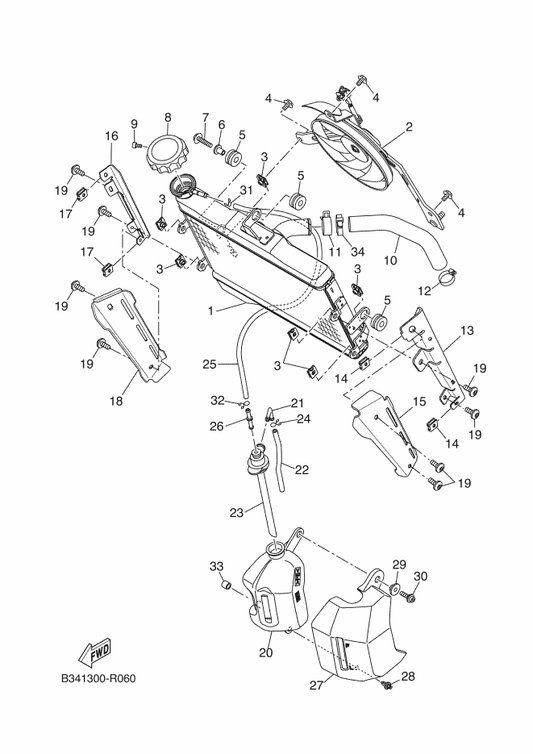 Yamaha 1WS-12461-00 Radiator Comp — shown on the Radiator & Hose parts diagram