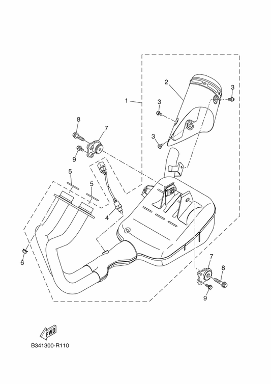 Yamaha B34-E4710-00 Muffler Assy 1 — shown on the Exhaust parts diagram