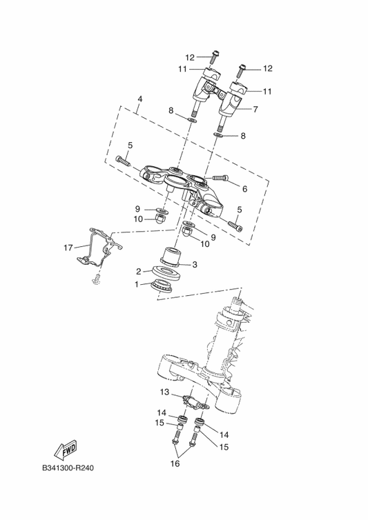 Yamaha B34-23430-00 Handle Crown Comp. — shown on the Steering parts diagram