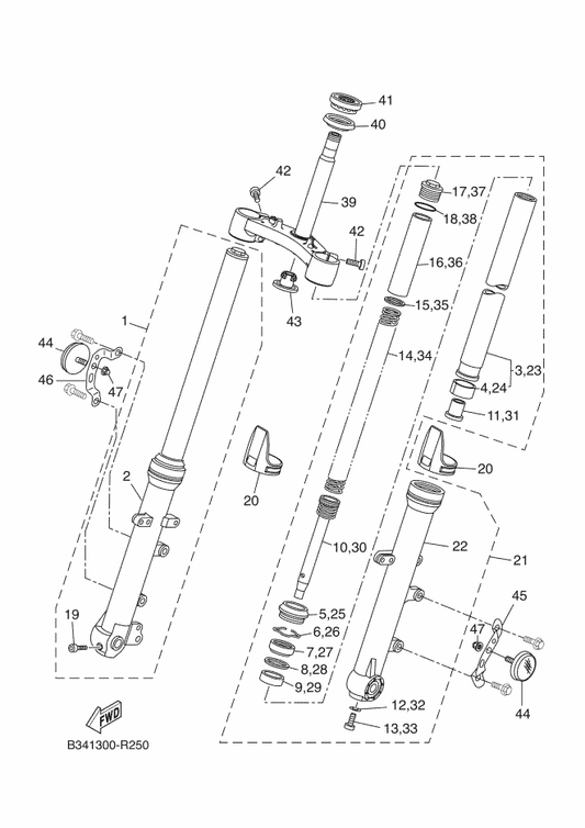 Yamaha 1WS-85112-00 Bracket, Reflector 1 — shown on the Front Fork parts diagram