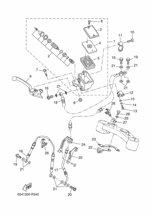 Yamaha B34-F584B-00 Hose, Brake — shown on the Front Master Cylinder parts diagram