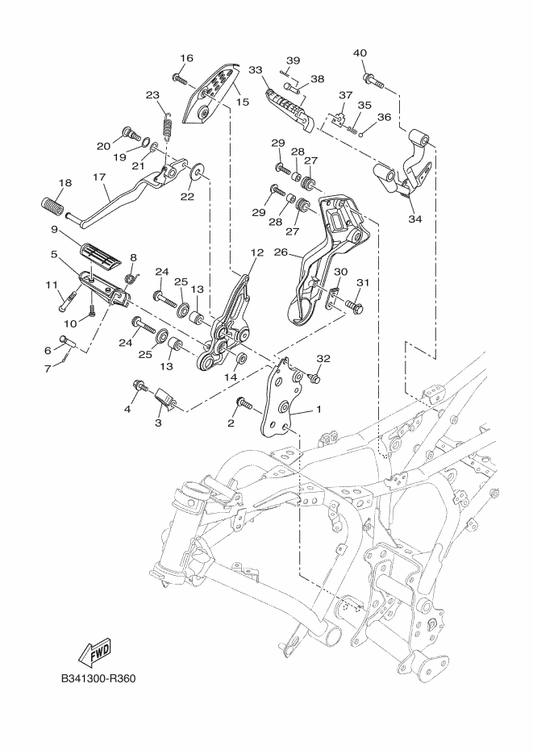 Yamaha B34-F742L-00 Bracket 5 — shown on the Stand & Footrest 2 parts diagram